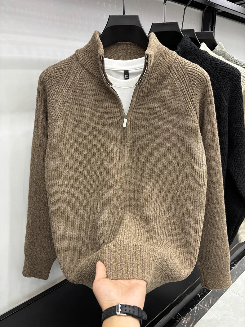 Men's Sweater Half Zipper Winter Thick Korean Edition Casual Loose Stand Up Collar Undercover