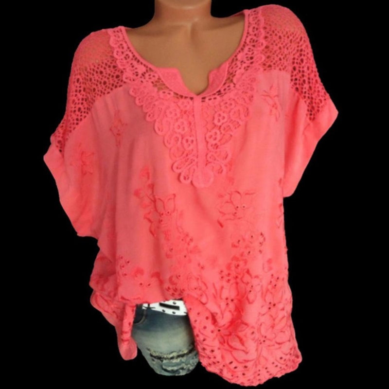 Blusas e tops femininos de manga curta, camisa solta de renda branca, patchwork, tamanho grande 4xl 5xl 6xl, tops femininos, roupas casuais