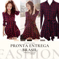 Women's Mid Short Vintage Red Plaid Dress