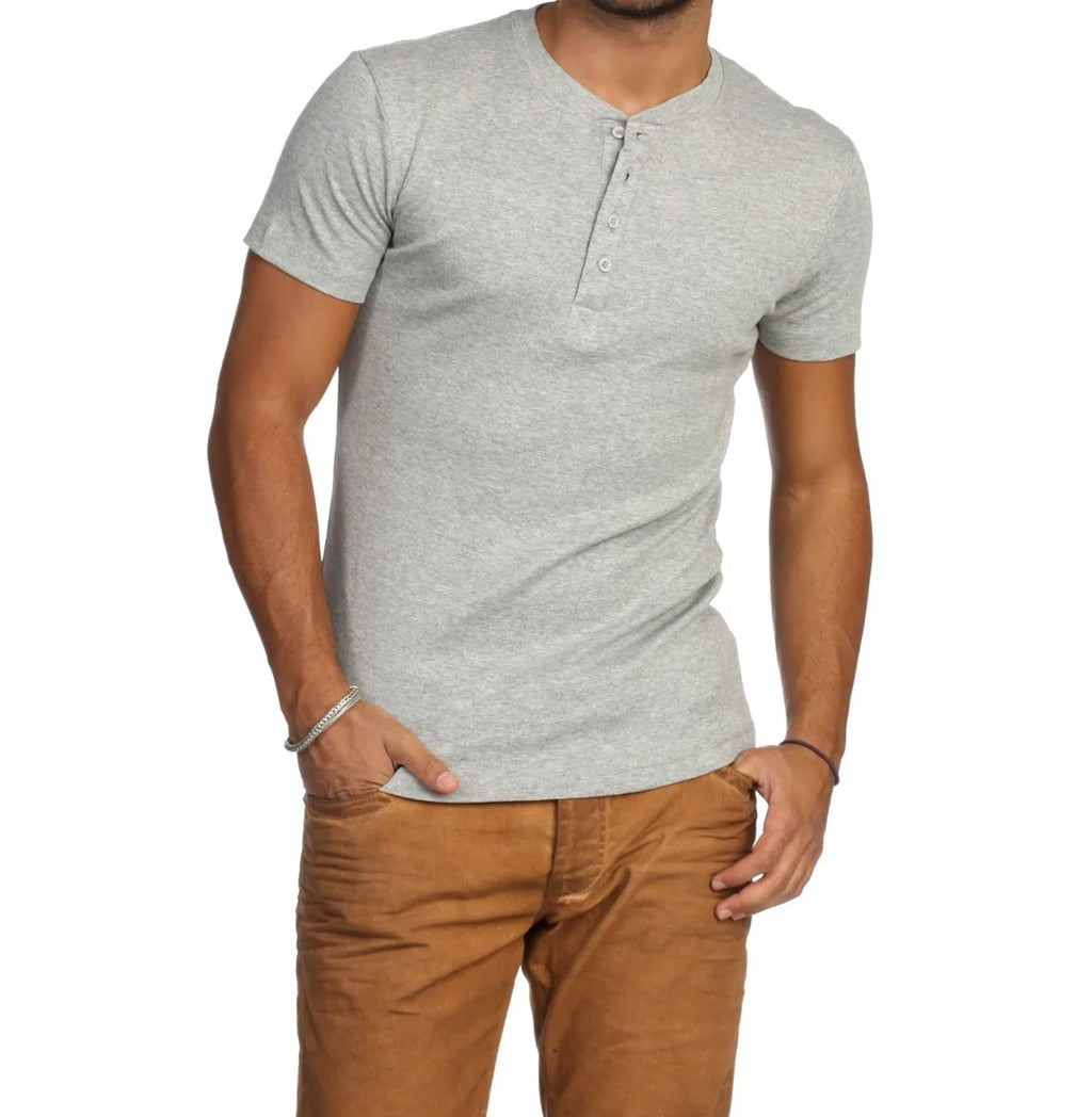HENLEY Classic Slim Fit Short Sleeve Round collar GRAY MESCLE T-Shirt