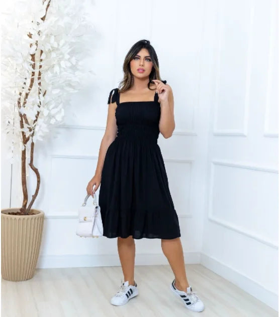 Short Dress With thin Strap In Viscose With Elastex