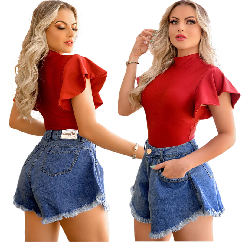 Kit 2 Short Jeans Cintura Alta Com Bolso real