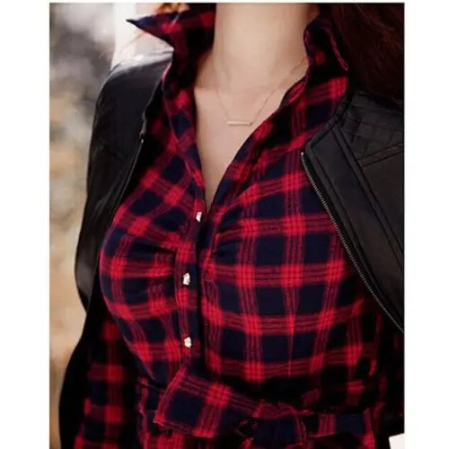 Women's Mid Short Vintage Red Plaid Dress