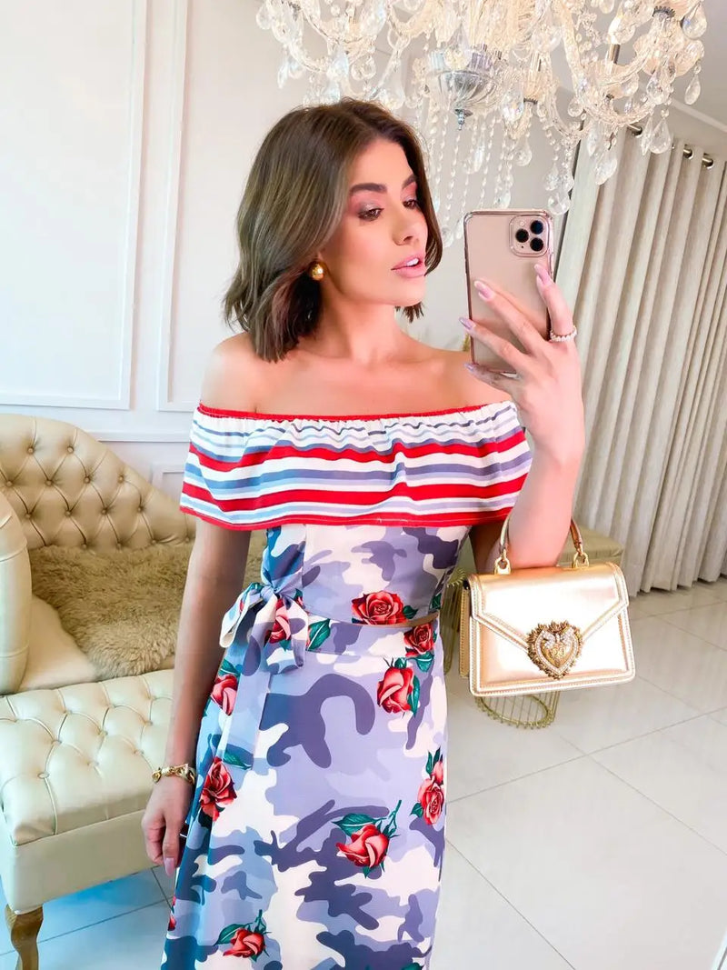 Roupas femininas/conjunto/cropped e saia/estampa/camuflagem/floral/listras/crepe/cigana/
