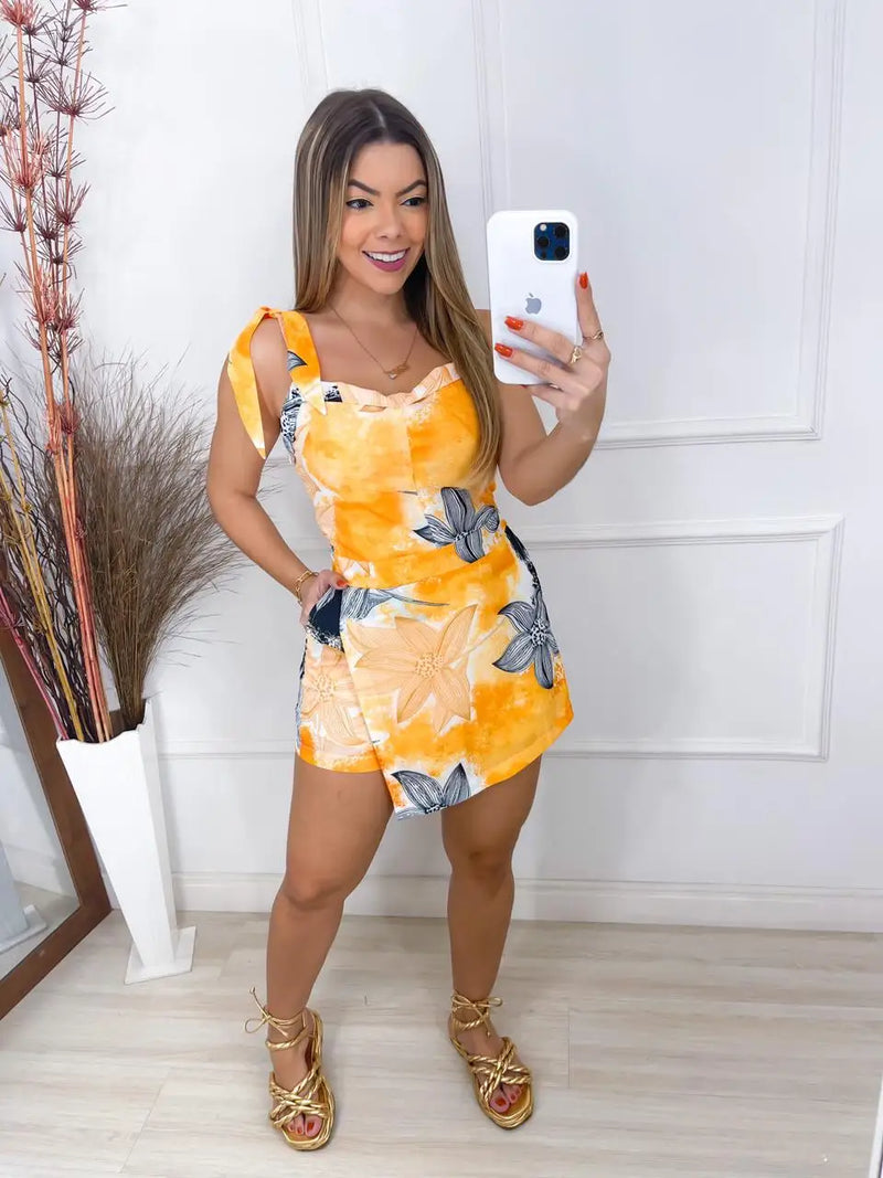 Women's Clothing/Jumpsuit/printed/foliage/skirt shorts/EMILIMODA/EM39171-14/light yellow