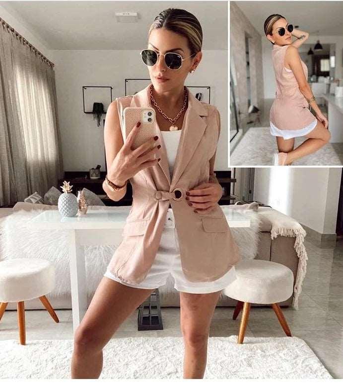 Blazer Feminino Sem Manga Colete Fino fashion