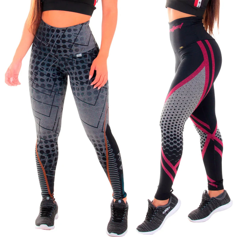 KIT 2 LEGGINGS MESCLA SUBLIMADA SPIDER/BOLA ZERO TRANSPARÊNCIA