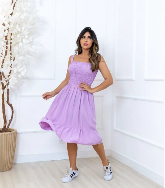 Short Dress With thin Strap In Viscose With Elastex