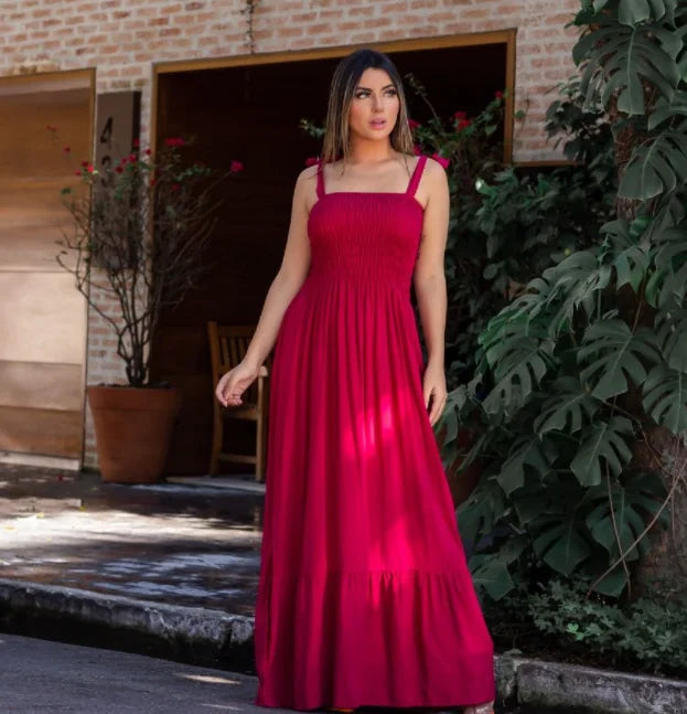 Long Dress In Lastex With Strap In Tie Strips