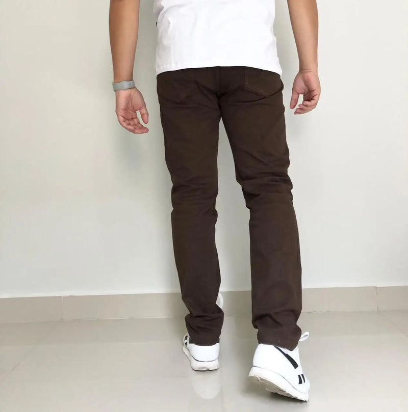 MARROM MALE PANTS (CAFE)SARJA SLIM WITH LAYCRA CASUAL TOP - CRAVO ROSE