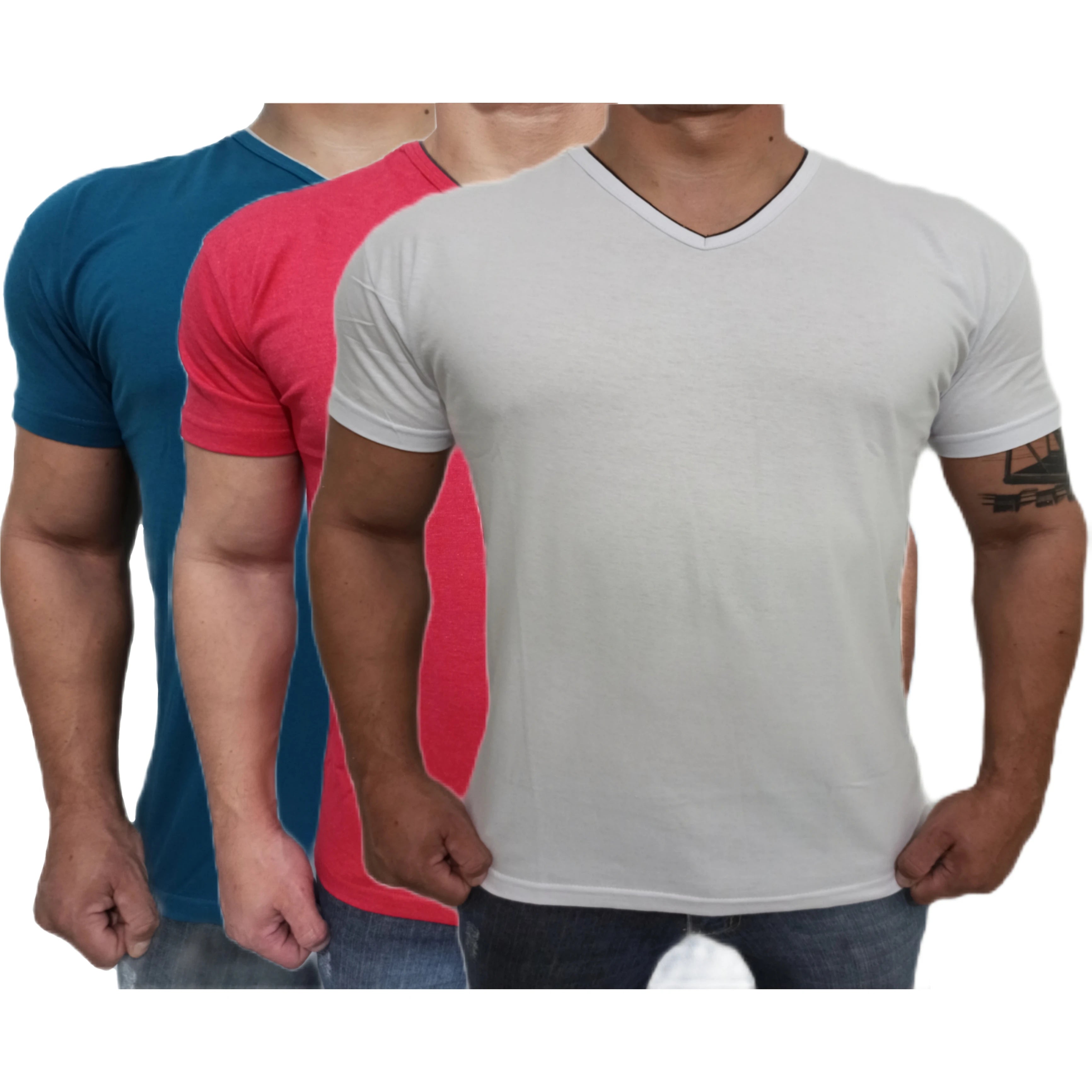 Kit 3 Camisetas Masculinas Gola V Lisa Camisa Slim Algodão Premium