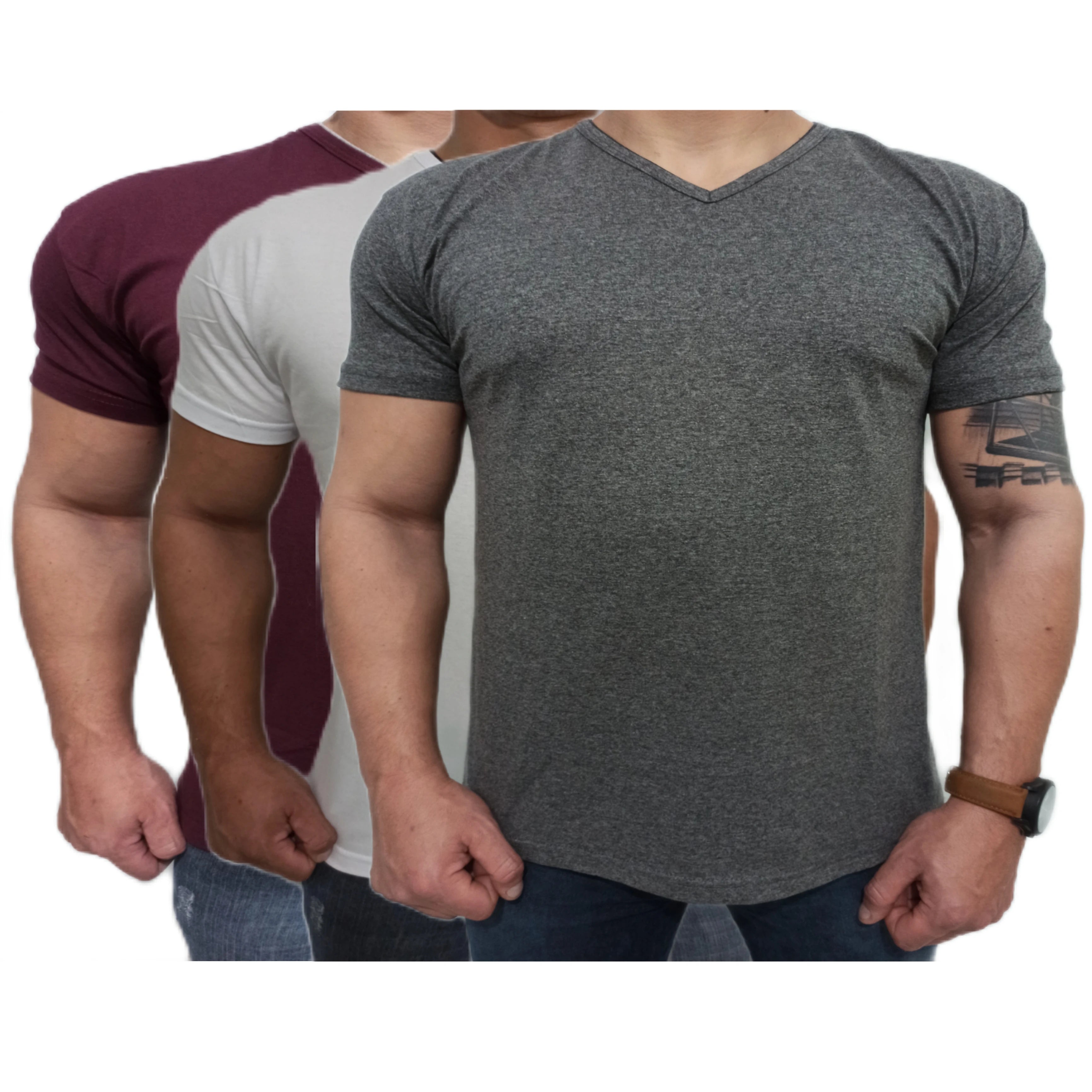 Kit 3 Camisetas Masculinas Gola V Lisa Camisa Slim Algodão Premium
