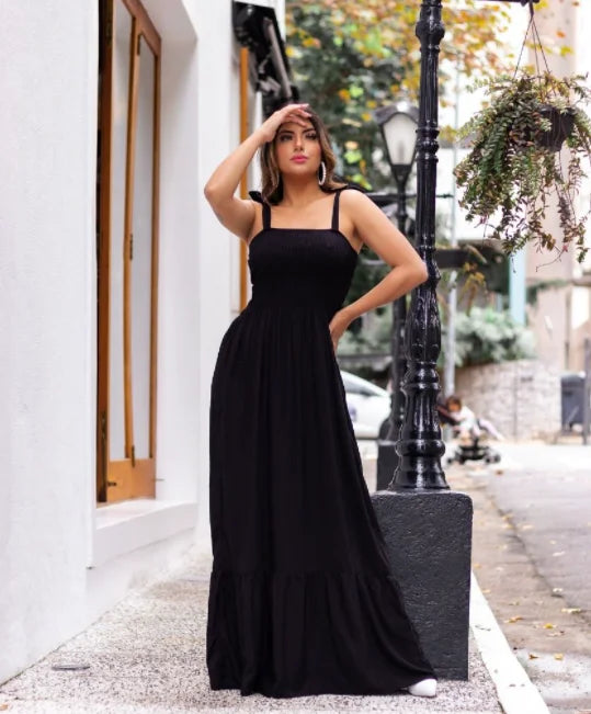 Long Dress In Lastex With Strap In Tie Strips