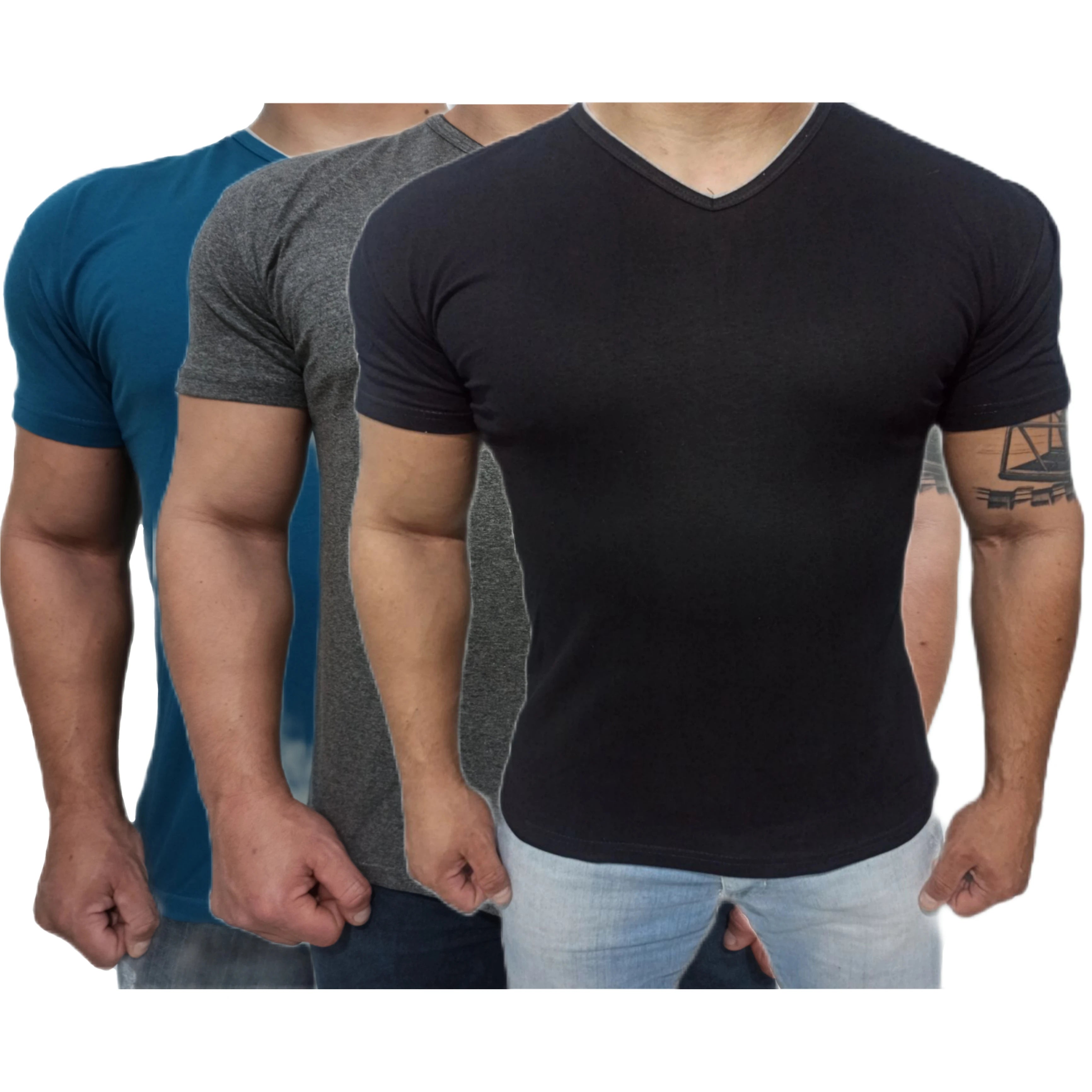 Kit 3 Camisetas Masculinas Gola V Lisa Camisa Slim Algodão Premium
