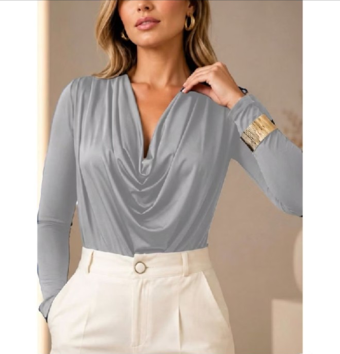 Blusa feminina gola boba premium na cor Cinza