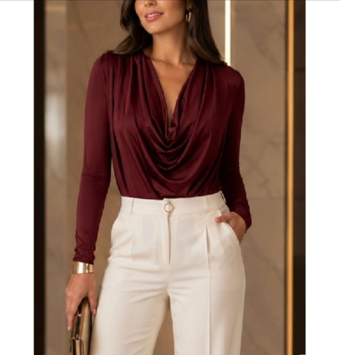 Blusa feminina gola boba premium na cor Marsala