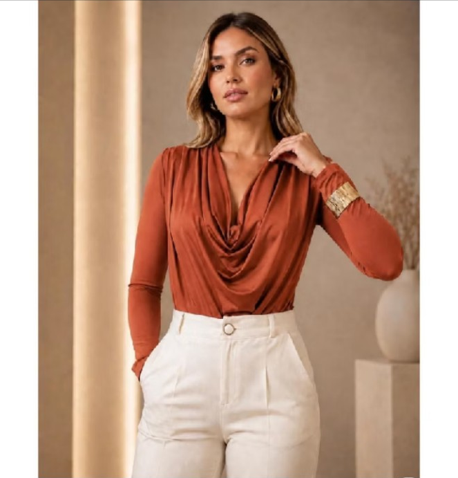 Blusa feminina gola boba premium na cor Terracota