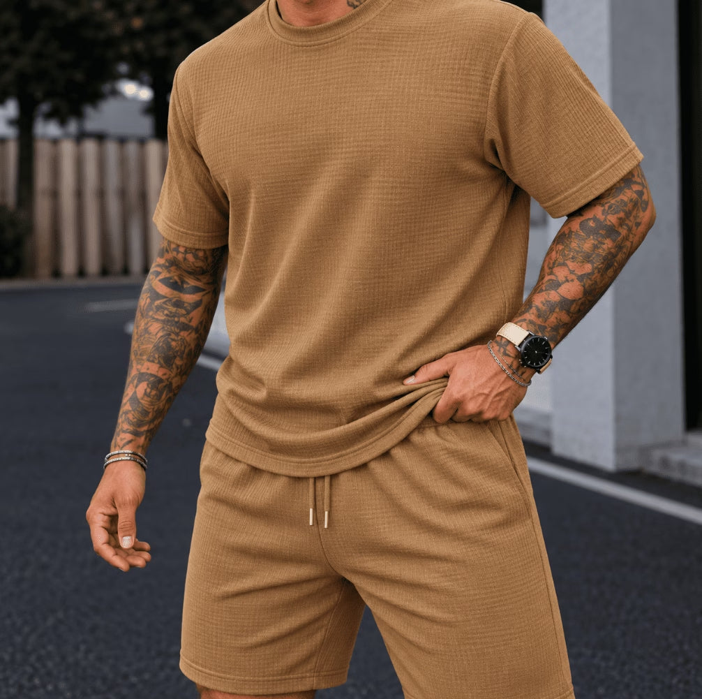Conjunto Masculino Texturizado Camiseta + Bermuda