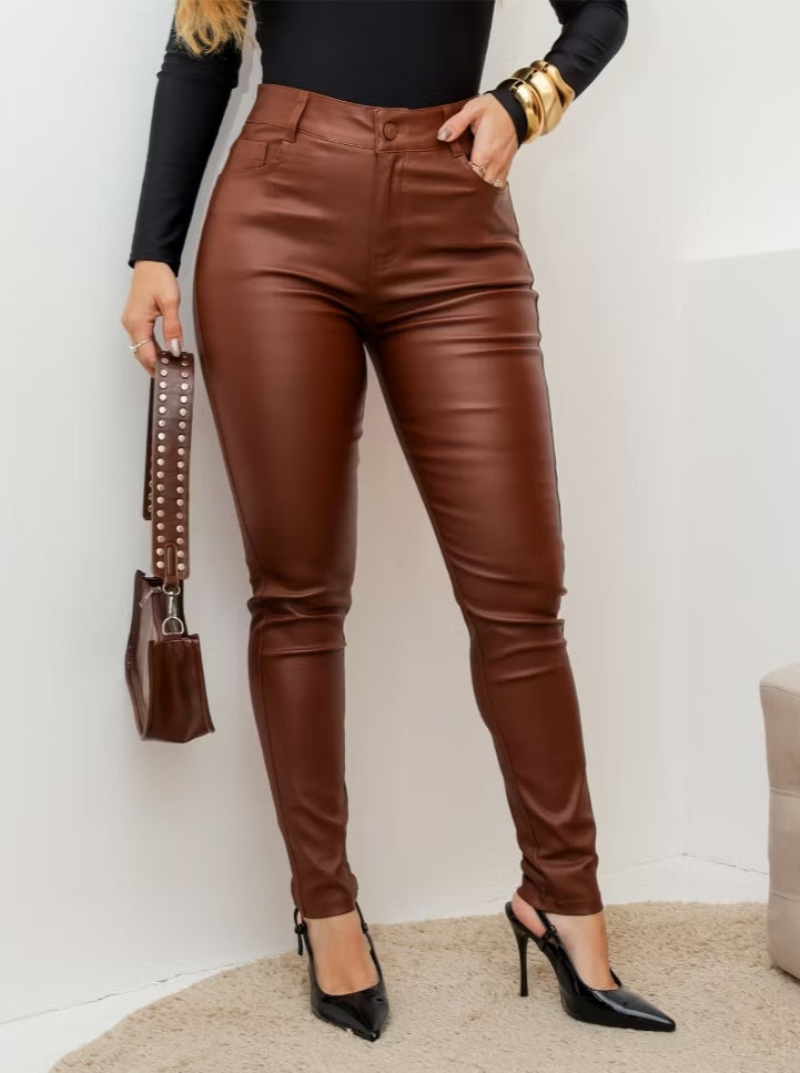 Calça cintura alta Skinny Resinada Feminina